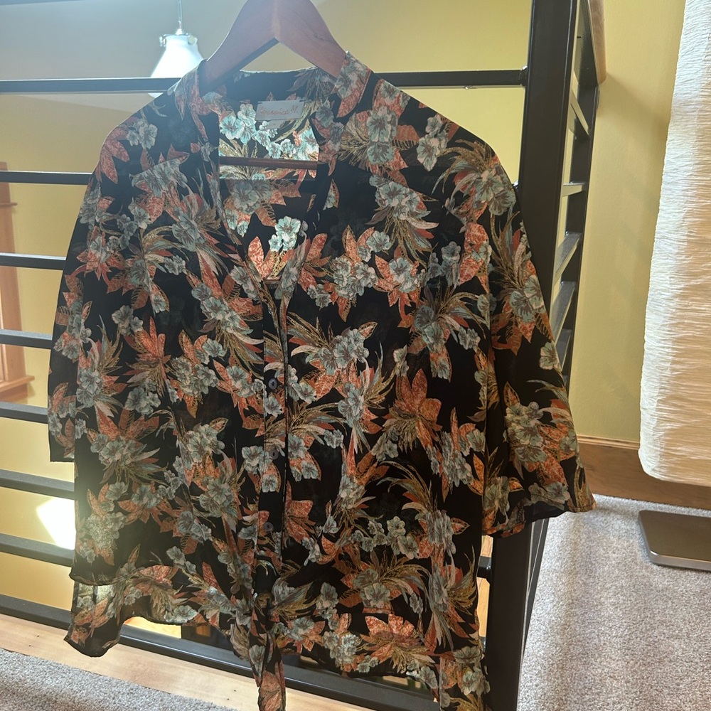 Veronica M Black and Orange Button Down Shirt